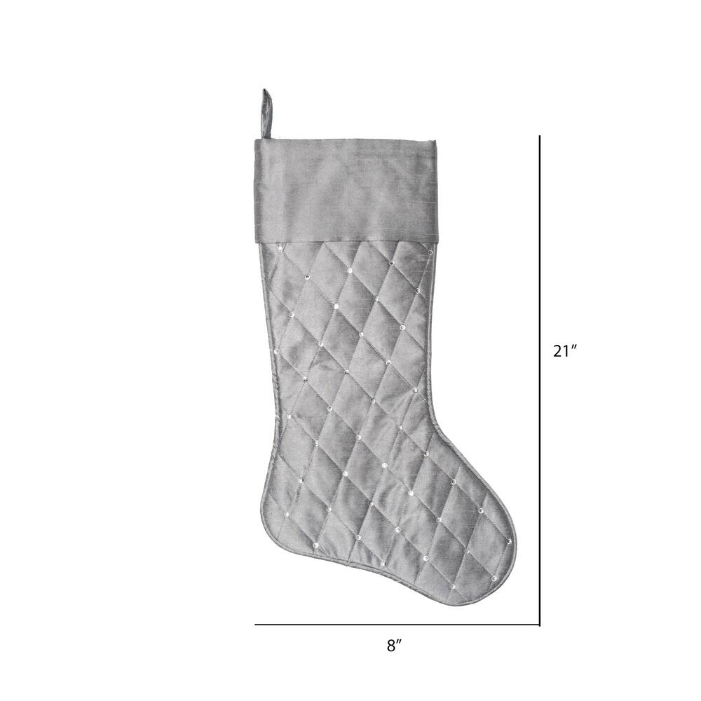 Vickerman 21" Gray Quilt Stitch Jewel Christmas Stocking On Sale